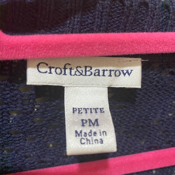 Crochet Navy Crop Sweater for Spring- Medium - Croft & Barrow - soft & cute! - Picture 3 of 3